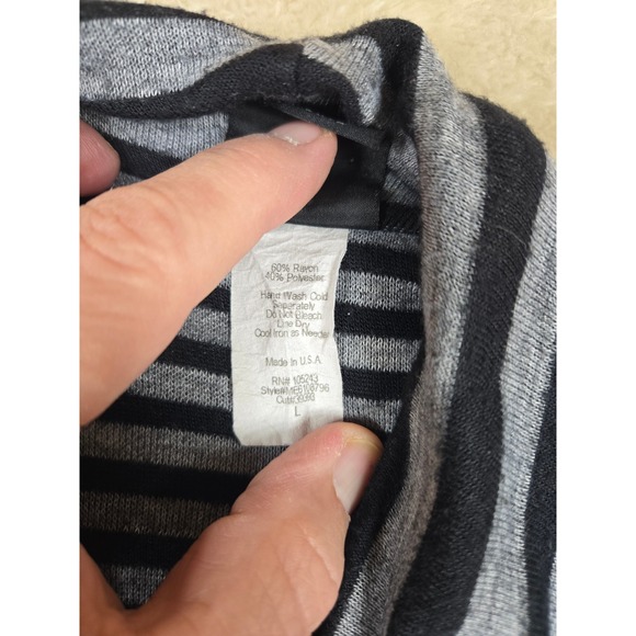 Bobeau Black Gray Stripe Asymmetrical Waterfall Cardigan Sweater Women's L - Picture 4 of 11